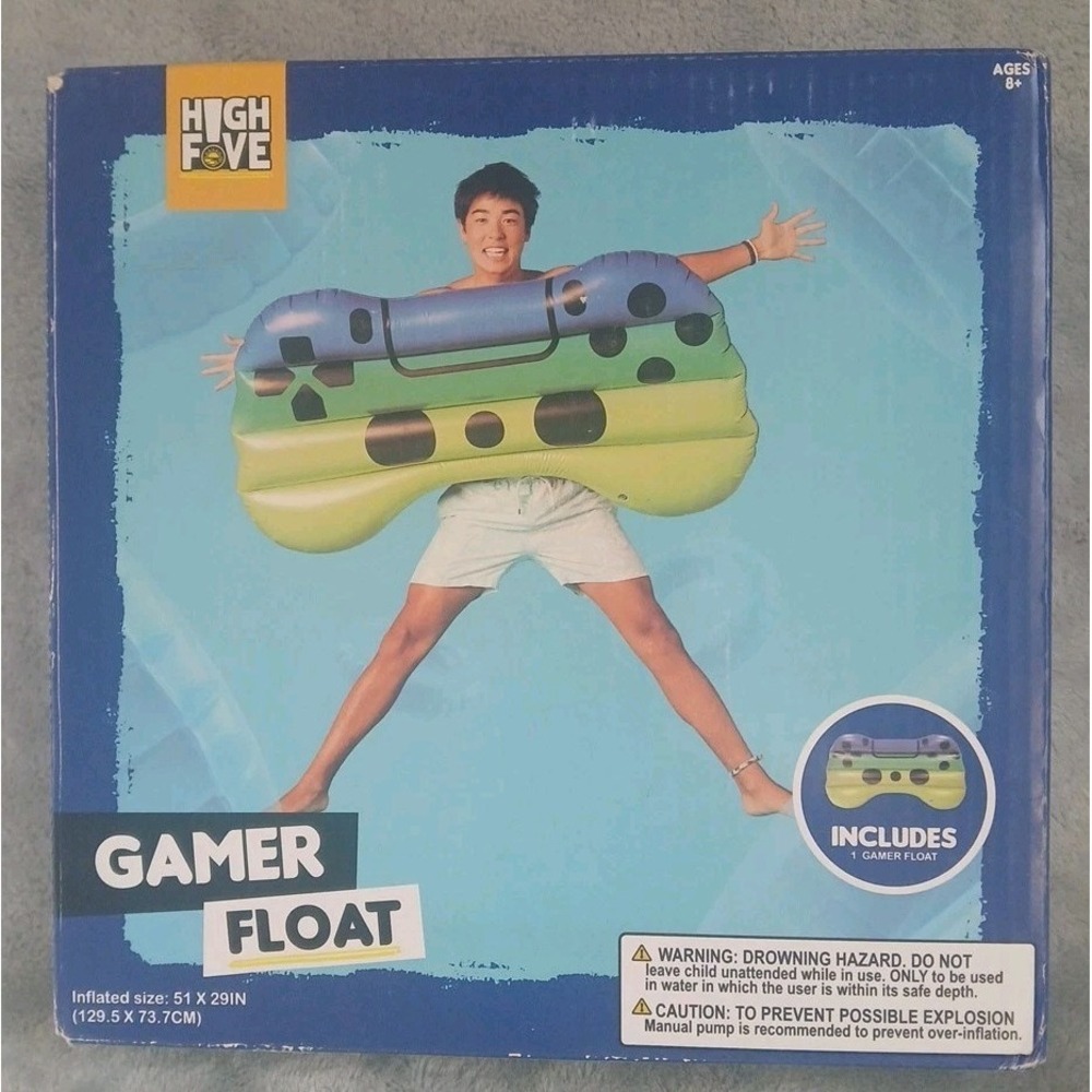 High Five Video Game Controller shaped Pool Float Gamer 29 x 51 inch Green Blue
